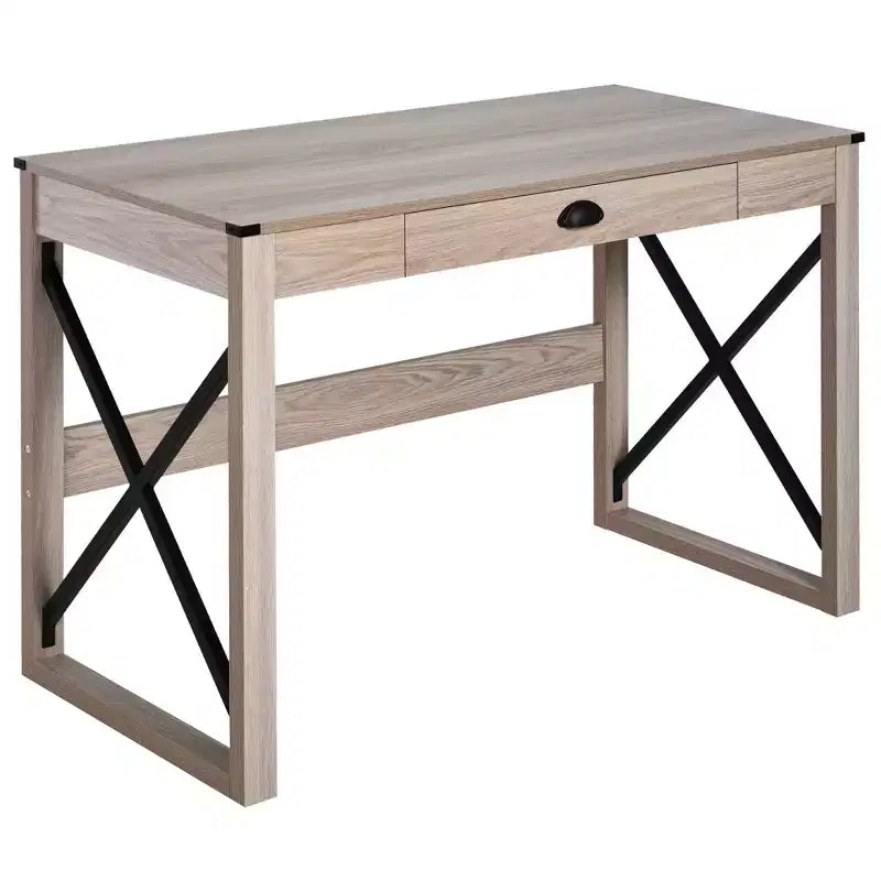 44 inch Home Office Computer Desk, Rustic Writing Desk, Farmhouse Workstation with Storage Drawer, X-Frame