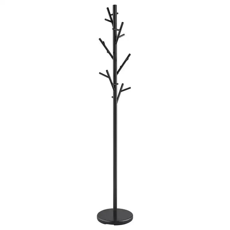 Okak Modern Hall Tree with Upward-Angled Pegs, Freestanding Coat Rack with Tipping-Prevent Base, Storage Rack for Living Room, Bedroom, Black
