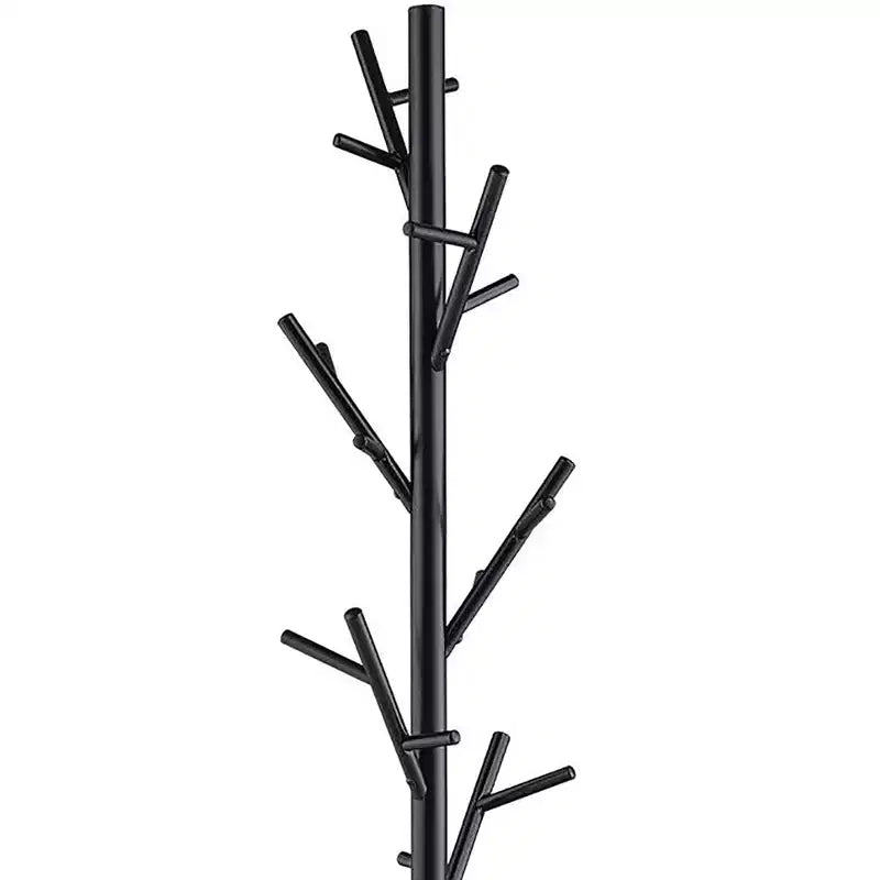 Okak Modern Hall Tree with Upward-Angled Pegs, Freestanding Coat Rack with Tipping-Prevent Base, Storage Rack for Living Room, Bedroom, Black
