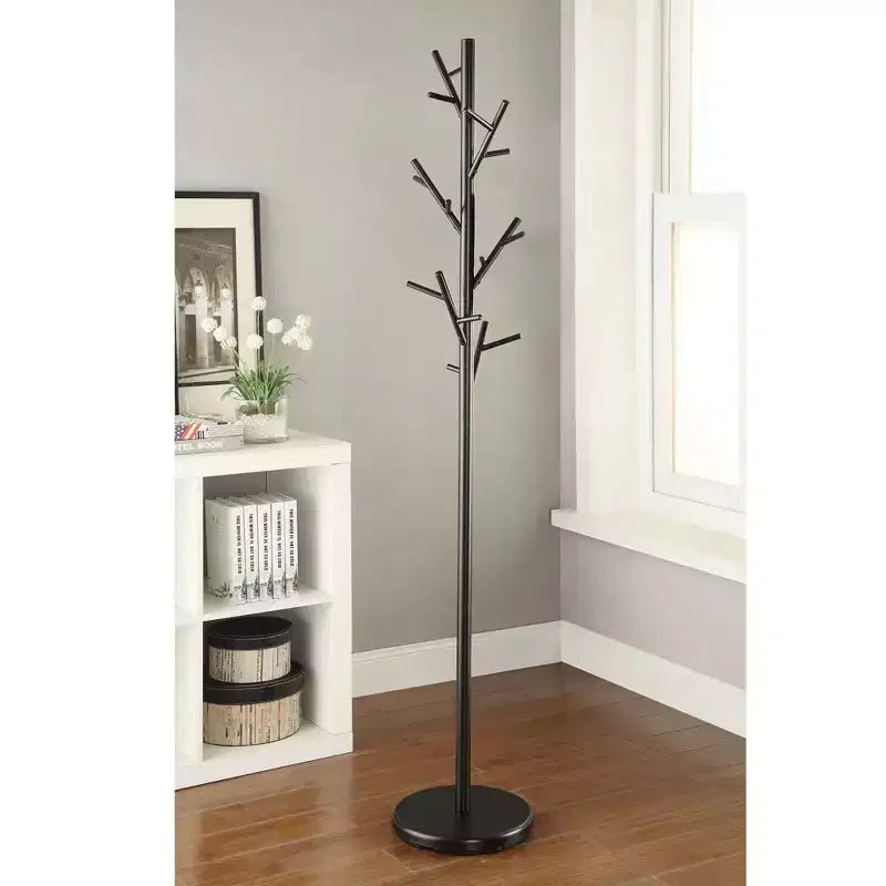 Okak Modern Hall Tree with Upward-Angled Pegs, Freestanding Coat Rack with Tipping-Prevent Base, Storage Rack for Living Room, Bedroom, Black