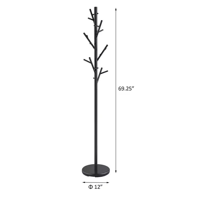 Okak Modern Hall Tree with Upward-Angled Pegs, Freestanding Coat Rack with Tipping-Prevent Base, Storage Rack for Living Room, Bedroom, Black