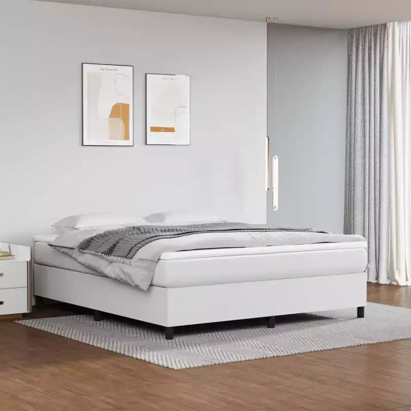 Bed Frame White Faux leather, plywood, engineered wood King