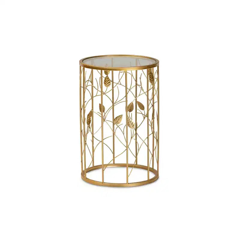 Anaya Glam Brushed Metal and Glass Leaf Accent End Table Gold - Baxton Studio