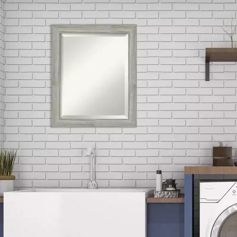 Dove Graywash Narrow Framed Bathroom Vanity Wall Mirror - Amanti Art